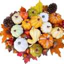 Winlyn 46 Pcs Assorted Small Artificial Pumpkins and Gourds with Acorns Pinecones Maple Leaves Fall Harvest Decor Set for Autumn Party Table Centerpiece Thanksgiving Halloween Wreaths Vase Bowl Filler