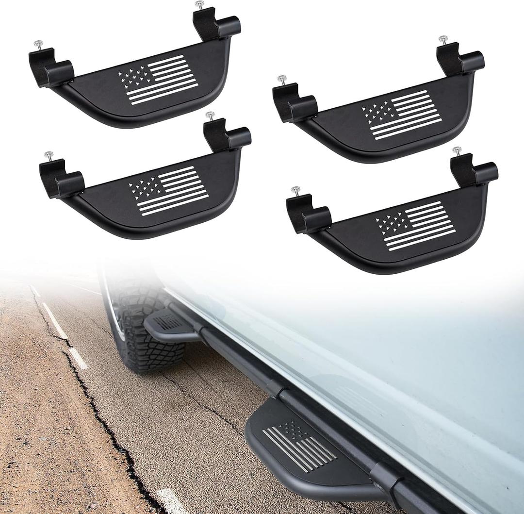 FieryRed Side Steps for Ford Bronco 2026 2025 2024 2023 2022 2021 2/4Door with OEM Rock Rail, Removable Heavy-Duty Carbon Steel Running Board Front Rear Door Steps for Ford Bronco Accessories, 4PCS