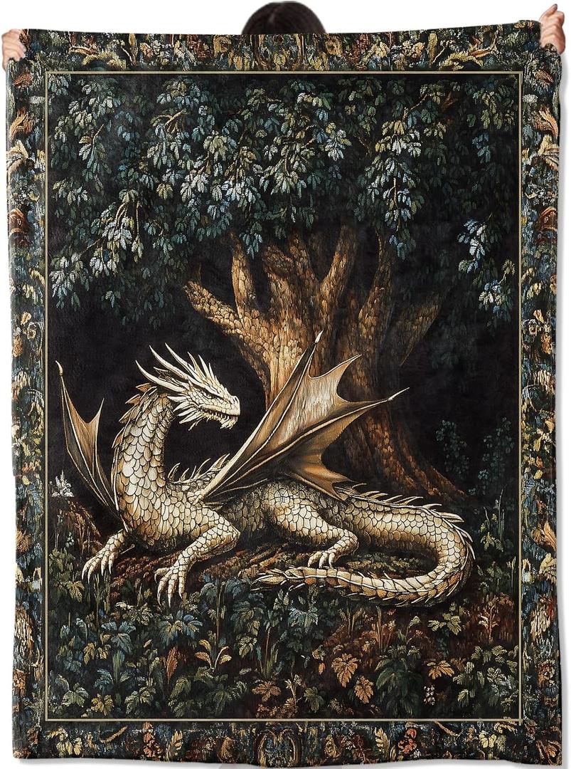 Dragon Blanket Gifts for Women Adult Girls,Tree of Life Throw Blankets,Soft Comfy Lightweight for Home Halloween Couch Bed Sofa Decor,Medieval Aesthetic Renaissance Art  60x50 Inch, Dragon