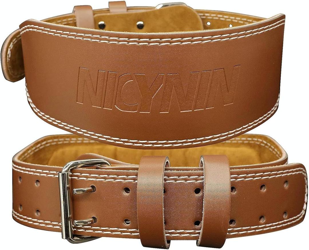 Leather Weight lifting Belt for Men - 6 Inch Padded Lumbar Back Support Belts, Workout Waist Brace for Weightlifting Powerlifting Deadlifts Squat Strength Training Fitness (XX-Large 37.8"-47.3" (Waist size not pant size), Brown)