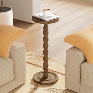 Rubber Wood Round Side Table, Solid Wood Small Drink Table for Small Spaces, Modern Accent Tables, End Tables for Living Room, Bedroom and Office (Brown, 9.4 Inch)