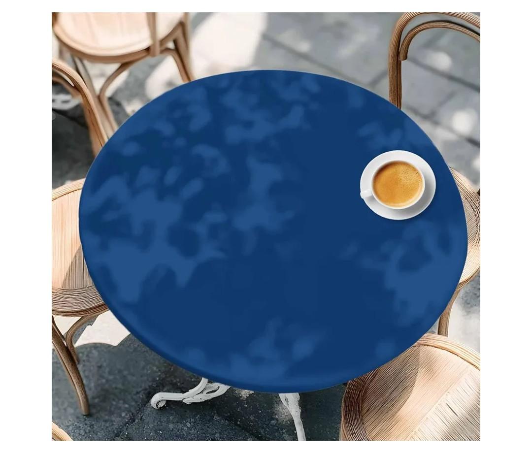 Navy Blue Fitted Tablecloth with Elastic Edged, Round Table Cloth for Dining Table, Modern Pure Navy Blue Waterproof Oil Proof Table Cover for Indoor Outdoor 36"-44", 4 pack