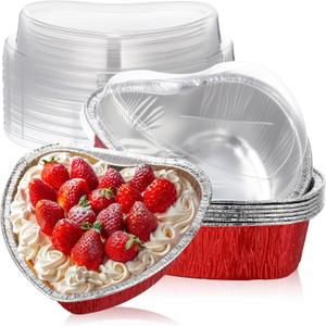 Hushee 6 Pcs 27oz Valentines Heart Shaped Aluminum Foil Cake Pan with Lids 7.4" Red Large Disposable Valentines Food Baking Pan Packing Tins Takeaway Containers for Valentine's Day Party Supplies