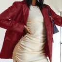 Pepochic Womens Oversized Faux Leather Jacket Long Sleeve Blazer Lapel | Button Down, Shacket Coat, with Pockets (Red)