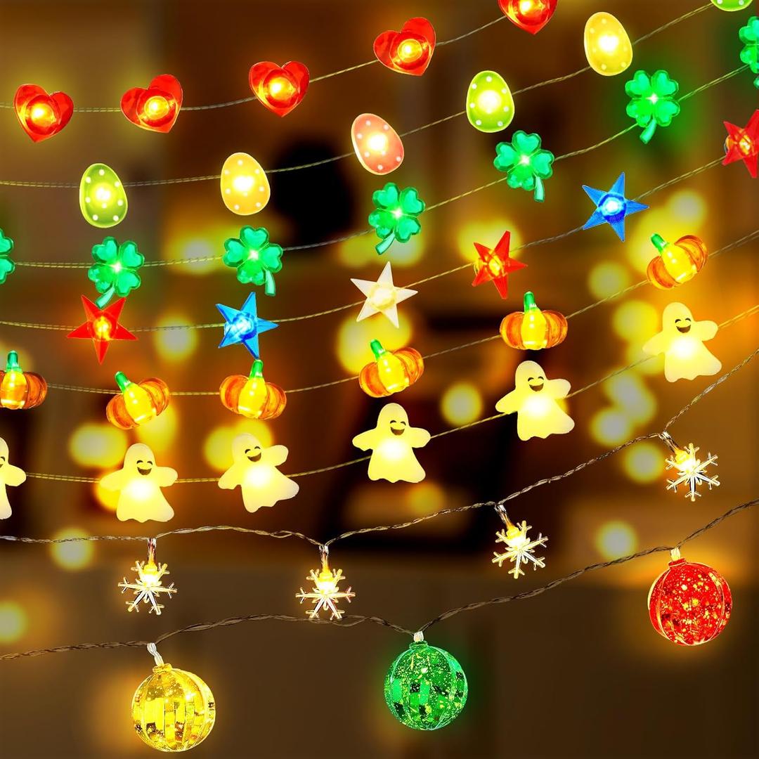 8 Pcs Valentines String Lights, 160 ft 340 LED Battery Operated Lights Hanging Fairy Light for Valentines St. Patrick's Day Indoor Outdoor Holiday Garden Bedroom Office Room Party Decor