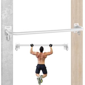 36" Heavy Duty Pull Up Bar Wall/Joist Mounted, 600 LB Capacity, Multi-Grip Bar for Garage & basement rafter Use - All-in-One Workout Station with Carabiners & Space-Saving Design (White)
