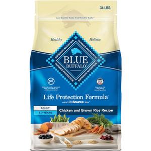 Blue Buffalo Life Protection Formula Adult Dry Dog Food, Helps Build and Maintain Strong Muscles, Made with Natural Ingredients, Chicken & Brown Rice Recipe, 34-lb. Bag