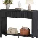 FATORRI Console Entryway Table, Modern Sofa Table with 2 Drawers for Living Room, 39.37 inch Narrow Wood Hallway Tables and Couch Tables Behind Sofa for Small Space (Black), 39.37 x 11.81 x 30.12 Inch