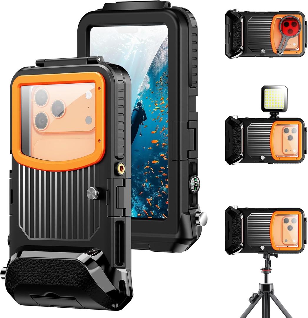 2026 Underwater Snorkeling Diving Phone Case for iPhone 17/16/15/14/13/ Pro Max/XR/XS/.[50ft/15m] Professional Scuba Dive Waterproof Case Underwater Photo VideoApple Models-Left 5G- Black Frame