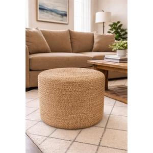 The Knitted Co. Jute Pouf Ottoman | Footrest Pouf | Hand Braided - Round Boho Pouffe - for Living Room, Bedroom, Nursery (18"x18"x12") Natural