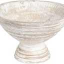 Creative Co-Op Boho Wood Pedestal Serving Bowl, White Wash Finish
