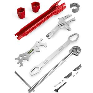 6 Pcs Multifunctional Sink Wrench & Basin Wrench Set, Plumbing Tools for Under Sink Tight Spaces, Spanner Wrench, Universal Double Ended Wrench and Faucet Wrench Tool Kit for Kitchen & Bathroom