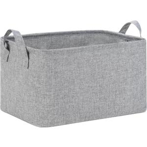 Bidtakay Rectangular Storage Basket, Collapsible Cube Storage Bins for Shelves, Waterproof PE Coating Storage Bins with Handles for Organizing Toys, Books, Blankets (15x10x9 inch-Grey)