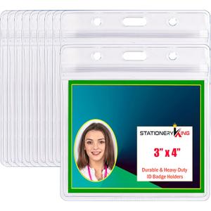 Durable & Heavy-Duty ID Badge Holders ~ Premium Quality, Clear Plastic, Waterproof & Dustproof ~ for Work, Moms, Teachers, Tours, Events, Cruises & More (100 Pack, Horizontal, 3x4) by Stationery King Durable & Heavy-Duty ID Badge Holders ~ Premium Quality, Clear Plastic, Waterproof & Dustproof ~ for Work, Moms, Teachers, Tours, Events, Cruises & More (100 Pack, Horizontal, 3x4) by Stationery King