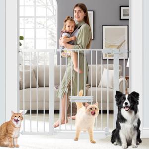 37 Inch Tall Baby Gate with Small Cat Door, Adjustable 29.55" and 46.06", Auto Close Safety Child Gate for Stairs, Doorway, House, Pressure Mounted (White)