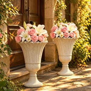 NicBex 24" Tall Urn Planters for Outdoor Plants Set of 2 - Beige Petal, 23.62"H x 15.75"W x 19.69"D