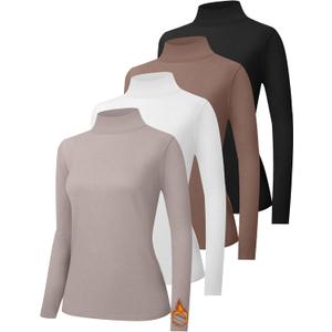 HOPLYNN 2/4 Pack Thermal Turtleneck Women Fleece Lined Turtle Neck Long Sleeve Shirts Mock Pullover Sweater Tops (Large, 1 Black 1 White 1 Coffee 1 Wheat)