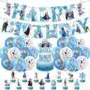 49 Psc For Frozen theme party setup, easy to assemble decorations, including children's DIY cake toppers and background cloth sets, perfect for children's birthday parties.
