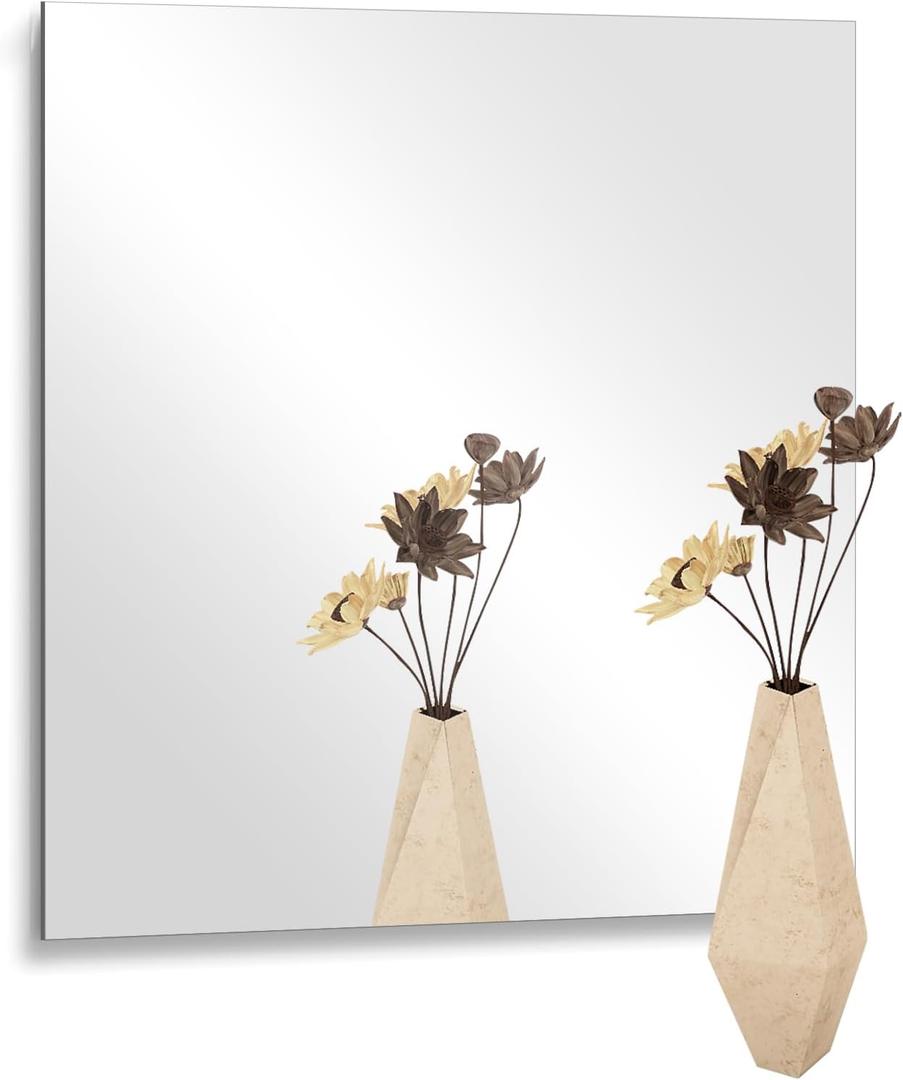 16 x 16 in Glass Mirror Sheet for Wall, 2mm Thick HD Frameless Wall Mirror Tile Self Adhesive Mirror Sticker Large Body Mirror Sheet for Bathroom, Bedroom, Vanity, Door, Gym, Home Decor