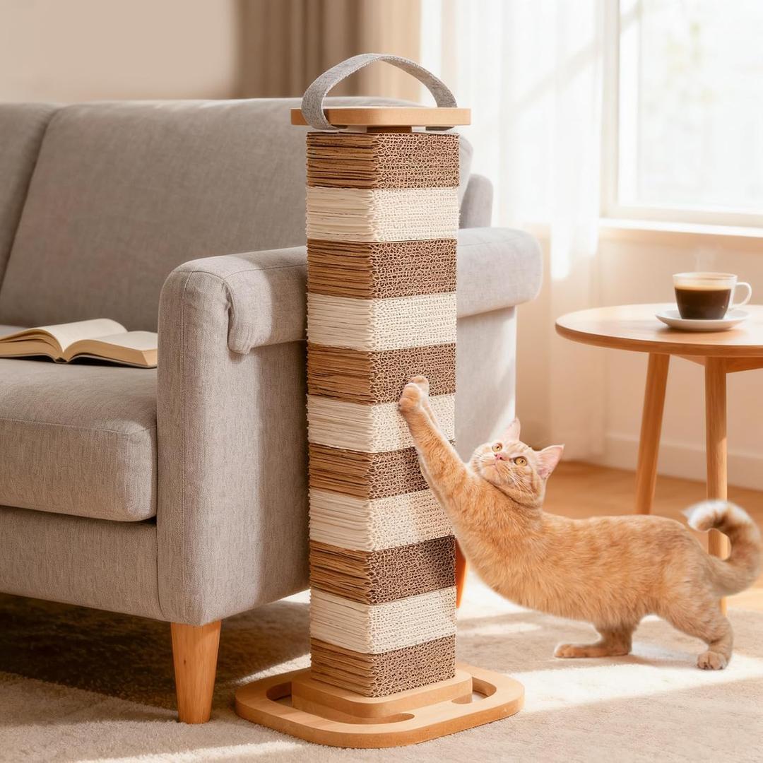 CHEERHOME PETS Cardboard Cat Scratching Post 24.2 Inch, Cat Scratcher for Indoor Cats Scratch Board for Kittens or Smaller Cats (Medium)