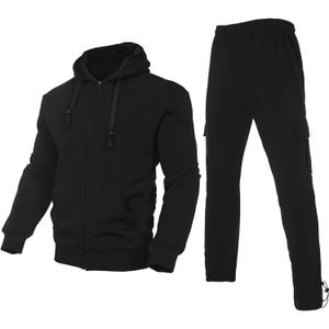 Men's Tracksuit Sets Outfit Activewear Full Zip Fleece Hoodie Jacket Cargo Sweatpant 2 Piece Casual Sweatsuit (XL)