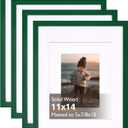 KINLINK 11x14 Picture Frame Green, Solid Wood Frames with Acrylic Plexiglass for Pictures 5x7/8x10 with Mat or 11x14 without Mat, Tabletop and Wall Mounting Display, Set of 4