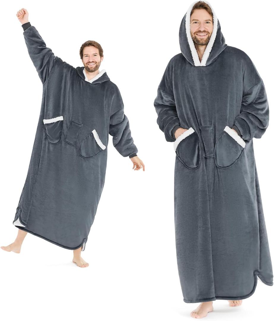 L'AGRATY Oversized Wearable Blanket Hoodie for Adults: Cozy Sherpa Fleece Hoodie Blankets for Women Men - Warm Wearable Blanket Hoodies Sweatshirt with Giant Pocket Slivers(Grey Extended Oversize)