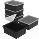 Storex Letter Size Deep Storage Tray  Organizer Bin with Non-Snap Lid for Classroom, Office and Home, Black, 5-Pack (62543U05C)