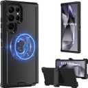 Magnetic Case for Galaxy S22 Ultra 5G case,Samsung S22 Ultra Heavy Duty case,[Military Grade Protective ],[Shockproof] [Dropproof] [Dust-Proof], (with Belt Clip,Black-MAG)