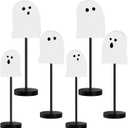 6 Pcs Halloween Table Decorations Cute Ghost Wooden Signs Halloween Tiered Tray Decor White Ghost Spooky Table Centerpiece Tall Block Sign for Party Home Mantel Shelf Room Decor