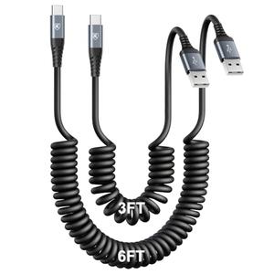 USB Type C Charger Cable Fast Charging [6FT], 1Pack Coiled USB A to USB C Charger Cable for Car Android Auto USB C Charger Cord, USBC Cable Compatible with iPhone 17/16/15/Samsung Galaxy S20