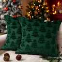Lanpn Christmas 20x20 Throw Pillow Covers Set of 2, Winter Chrismas Tree Throw Pillow Cases Soft Plush Faux Fur Wool 20 x 20 Winter Cushion Cover for Indoor Home Bedroom Couch Sofa Decor (Green)