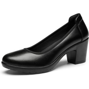 DREAM PAIRS Women's Chunky Closed Toe Low Block Heels Work Pumps Comfortable Round Toe Dress Wedding Shoes, Size -7W