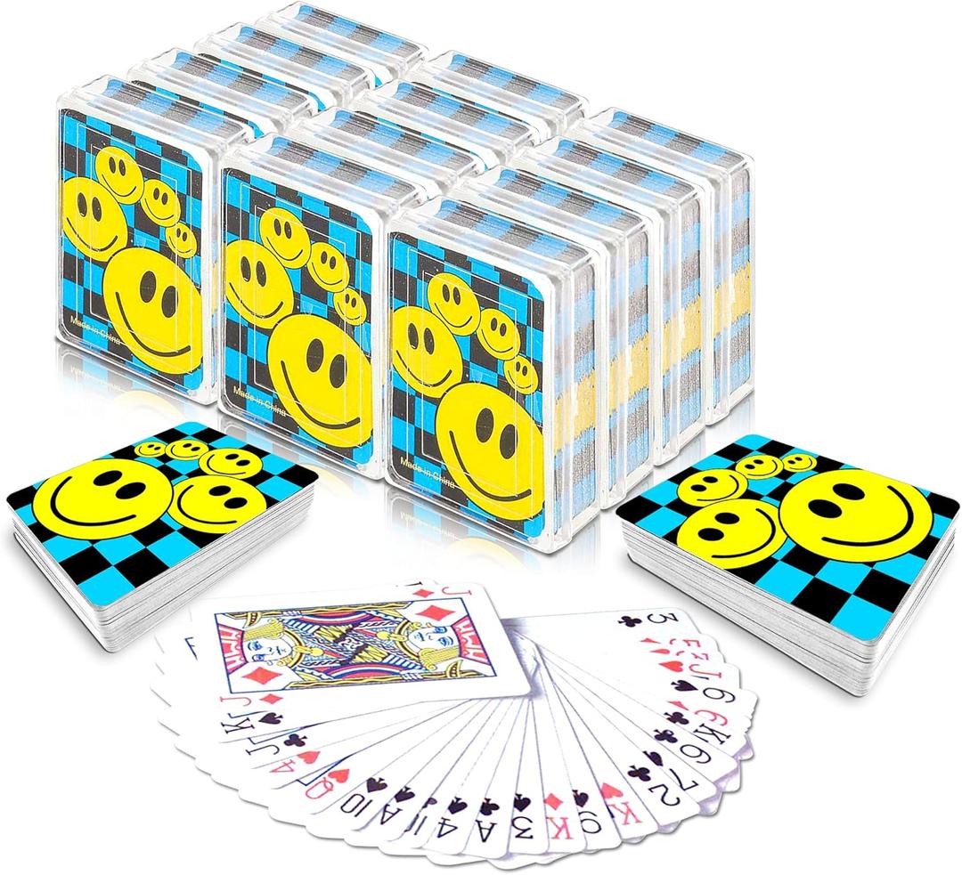 Gamie Mini Smile Playing Cards Deck - Pack of 12-2.5 Inches Tall - Blue Checkerboard Background - Poker-Casino Cards - Carnival Prize, Party Favor and Gift Idea for Kids Ages 3+