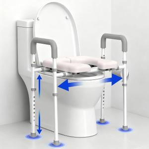 Raised Toilet Seat with Handles - Toilet Seat Riser for Seniors with Adjustable Width & Height, 400lbs Elevated Toilet Seat Riser for Handicap, Disabled and Pregnant, Fit Any Toilet
