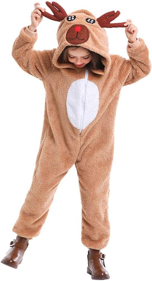 Soyoekbt Kids Reindeer Costume for Christmas Boy Girl Animal Onesies Pajamas for Xmas (8-10 Years, Brown)