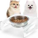 Tilted Raised Elevated Food and Water Bowls Stand for Cat or Small Dogs - Puppy's Clear Acrylic Stainless Steel Dishes Holder for Boy or Girl Pet,Modern, and Easy to Clean by WBhonghui (Clear-Single)