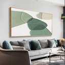 Framed Wall Art Canvas Artwork Green And White Geometric Color Block Line Art Canvas Paintings Wall Decor Modern Home Bedroom Art Office Decor 39 x 20 Inch