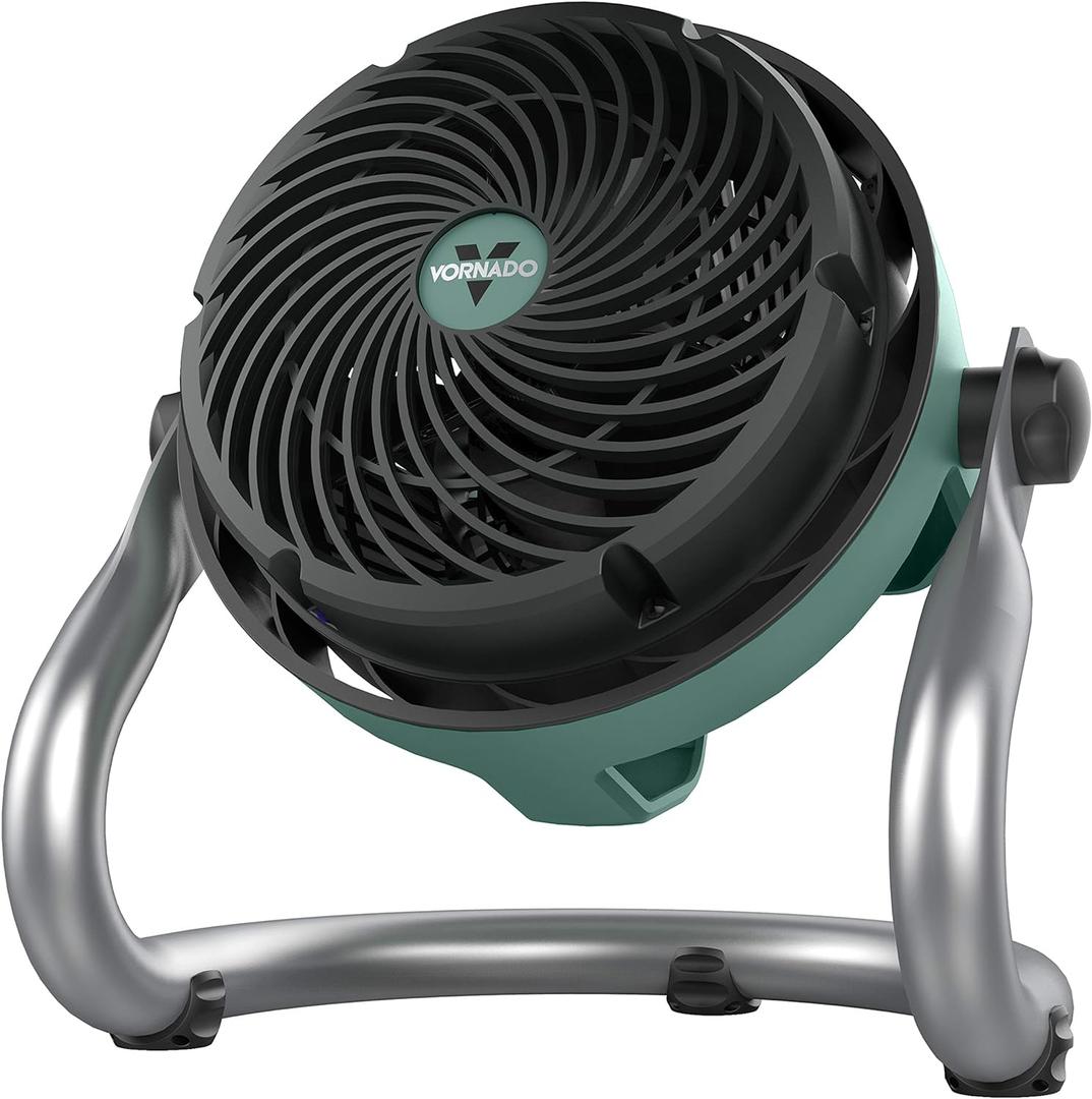 Vornado EXO51 Small Heavy Duty Air Circulator, 3-Speed High Velocity Shop Fan, Dustproof and Water-Resistant Powerful Motor, Industrial High Impact Case, Green