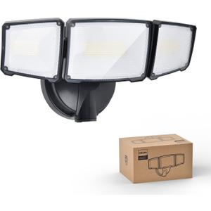 Philips 72W 7400LM LED Flood Lights Outdoor, Switch Controlled Aluminum Security Lights, 3 Adjustable Heads, Wall Mount, 5000K Daylight, Waterproof for Yard, Garage (black-on/off)