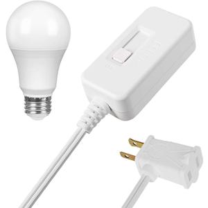 DEWENWILS Plug in Dimmer with Dimmable LED Light Bulb, Lamp Dimmer Switch Set, Compatible with Dimmable LED, Incandescent Light Bulbs, Full Range Slide Control, 6.6 ft Extension Cord, UL Listed