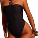 WDIRARA Women's One Piece Swimsuit Strapless Bandeau Bathing Suits Tummy Control Swimwear M
