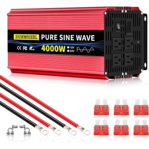 SUNWHEEL 4000W Pure Sine Wave Inverter, Solar OffGrid Inverter, 12V DC to 110V 120V AC for RV、Microwave、Truck、Refrigerator、Freezer、TV、Air Conditioner with 4 AC outlets and LCD Display