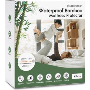 Phantoscope 100% Waterproof Mattress Protector, King, Mattress Cover 3D Air Soft Fabric, Mattress Pad Cover with 18'' Deep Pocket, Noiseless Washable, King Size (White)