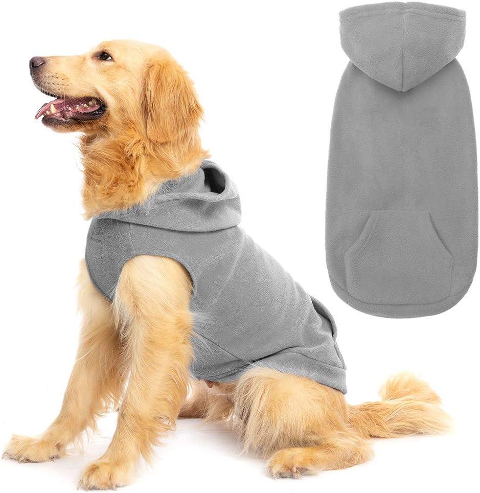 EXPAWLORER Dog Hoodie Fleece Sweater Vest, Hooded Dog Sweatshirt Fall Winter Pet Clothes with Leash Hole, Sleeveless Warm Cozy Puppy Clothing for Cat Small Medium Large Dogs Girl Boy, Grey L