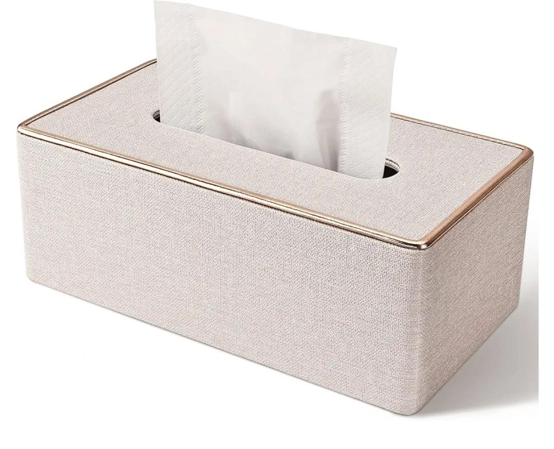 Tissue Box Cover, PU Leather Tissue Box Holder, Rectangular Tissue Box Covers for Kleenex, Napkin, Rectangle Tissue Holder for Bathroom Home Office 9.84"X5.23"X3.77" Beige