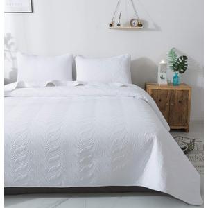 Quilt Set 3 Piece White King Cal King Size New Pattern Bedspread - Soft Microfiber Lightweight Coverlet for All Season (118"x106" Includes 1 Quilt, 2 Shams)
