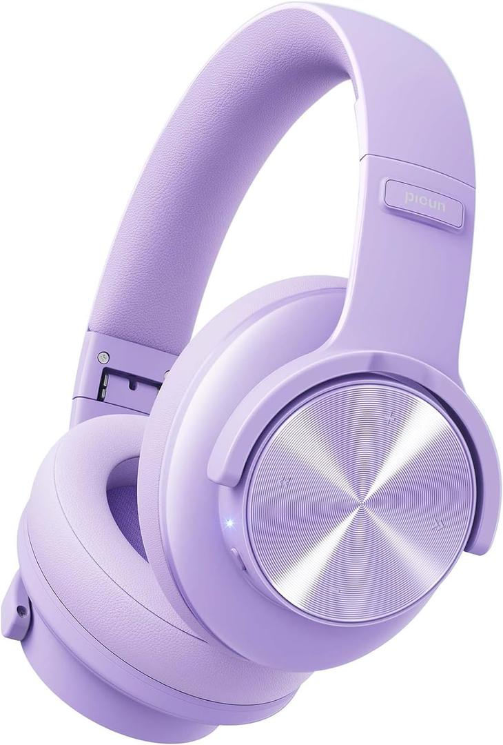 Picun B8 Headphones Wireless Bluetooth, 120H Bluetooth Headphone Over Ear with 3EQ Music Modes, Hands-Free Calls, Deep Bass Headphones for Travel Home Office Cellphone PC (Purple)