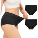 Neione Women Incontinence Underwear, Cotton Leakproof Panties for Heavy Flow Period & Postpartum, High-Waisted Full Briefs 2 Pack Black XL
