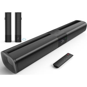 Sound Bar for Smart TV, 2 in 1 Detachable Home Audio Soundbar Speaker,20 Sound Bar with Optical/AUX/HDMI-ARC/Bluetooth Connection, Wall Mountable, Black, RDS6401M-USGW